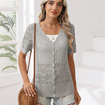 Nadorine Women's Short Sleeve Cardigan V-Neck Button up Sweater