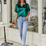 Satin Silk Blouse Tops - Nadorine (Us Only)