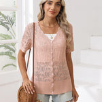 Nadorine Women's Short Sleeve Cardigan V-Neck Button up Sweater