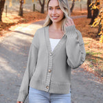 Nadorine Women's Short Cardigan Knitted V-Neck with Buttons