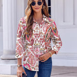 Nadorine Button Down Shirts Dressy Floral Printed Blouse