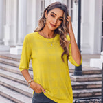 Nadorine Loose Short Sleeve Tunic Tops Crochet Knit Pullover Sweater