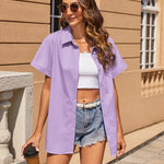 Nadorine Women's Cotton Button Down Shirts Short Sleeve Casual Shirts