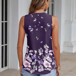 Nadorine Tank Tops Pleated V Neck Floral Solid Loose Fit Tops
