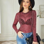 Nadorine Mesh Top Women Long Sleeve See Through Shirt