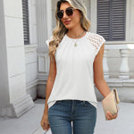 Nadorine Women's Lace Cap Sleeve Tops Pleated Tank Tops