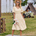 Nadorine Damen Elegant V-Ausschnitt Kleider A Linie Kurzarm Freizeitkleid (DE Only)
