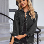 Nadorine Jean Jackets Ripped Stretchy Denim Jean Jacket