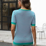 Zeagoo Womens Casual Short Sleeve Striped Sweater Shirt