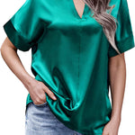 Satin Silk Blouse Tops - Nadorine (Us Only)