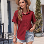Nadorine Short Sleeve Button Down Shirt Casual Loose Fit Blouses