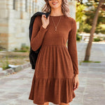 Nadorine Women's Autumn Dress Long Sleeve Round Neck Knitted Dress