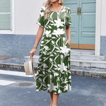 Nadorine Midi Floral Flutter Short Sleeve Casual Dresses with Pockets