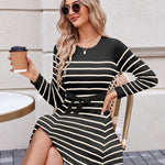 Nadorine Women's Casual Dress Tie Waist Fall Ribbed Dress