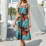 Nadorine Floral Beach Sundress Casual A-Line Midi Tank Dresses