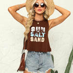 Zeagoo Women's Summer Crop Tank Tops 2024 Casual Crewneck Cropped Tops Graphic Loose Fit Sleeveless Shirts