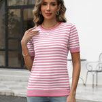 Zeagoo Womens Casual Short Sleeve Striped Sweater Shirt