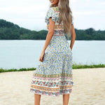 Nadorine Women's Casual Dress Flutter Button Down Tiered Flowy Dress