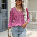 Nadorine 3/4 Length Sleeve Womens Tops Casual V Neck Shirts Soft Basic Tees Business Work Blouses