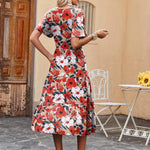 Nadorine Midi Floral Flutter Short Sleeve Casual Dresses with Pockets
