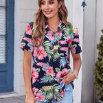 Nadorine Button Down Shirt Bust Pocket Short Sleeve Blouses