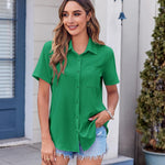 Nadorine Button Down Shirt Bust Pocket Short Sleeve Blouses