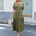 Nadorine Midi Floral Flutter Short Sleeve Casual Dresses with Pockets