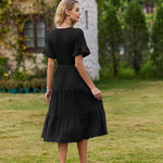 Nadorine Damen Elegant V-Ausschnitt Kleider A Linie Kurzarm Freizeitkleid (DE Only)