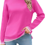 Nadorine Crewneck Pullover Long Sleeve Knit Side Slit Sweater