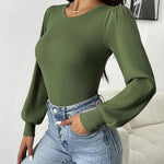 Nadorine Women Long Puff Sleeve Sweater Slim Fit Ribbed Knit Bodysuit