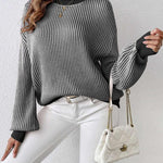Nadorine Sweater Casual Long Sleeve Color Block Loose Pullover