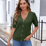 Nadorine Short Sleeve Cardigan Button Down Ribbed Knit Sweater Tops