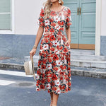Nadorine Midi Floral Flutter Short Sleeve Casual Dresses with Pockets