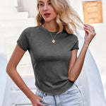 Zeagoo Womens Basic T-Shirts Crewneck Short Sleeve Curved Hem Summer Crop Tops Fitted Tees Y2k Clothing