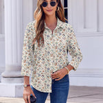 Nadorine Button Down Shirts Dressy Floral Printed Blouse