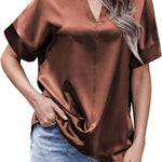 Satin Silk Blouse Tops - Nadorine (Us Only)