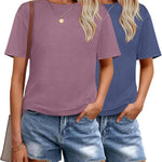 Nadorine 2 Pack Women Tshirts Short Sleeve Crew Neck Tops