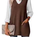 Stylish V-neck Sweater Knit Vest with Pocket (US Only)