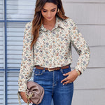 Nadorine Button Down Shirts Dressy Floral Printed Blouse