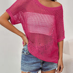 Nadorine Short Sleeve Crochet Sweater Tops