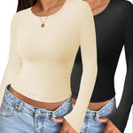 Nadorine Women Long Sleeve T Shirts Crewneck Basic Knit Tops