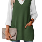 Stylish V-neck Sweater Knit Vest with Pocket (US Only)