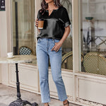 Satin Silk Blouse Tops - Nadorine (Us Only)