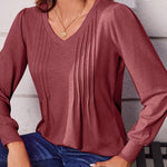 Nadorine Women'S Puff Long Sleeve Shirts Pleated V Neck Tunic Tops