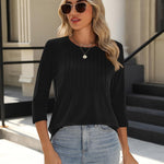 Nadorine 3/4 Length Sleeve Tops Loose Fit Shirts Pleated Tunics