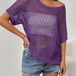 Nadorine Short Sleeve Crochet Sweater Tops