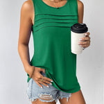 Nadorine Tank Top Blouses Scooped Neck Pleated Front Shirts