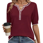 Nadorine Casual V Neck Short Sleeve Knit Sweater (US Only)
