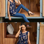 Floral V Neck Pleated Flowy Tank Top - Nadorine (Us Only)