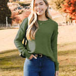 Nadorine Women's Crew Neck Cropped Sweater Long Sleeve Knit Tops